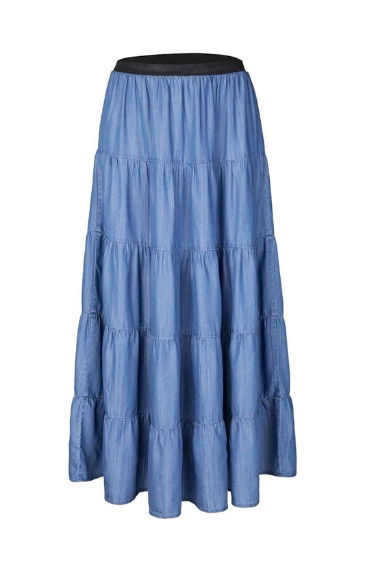 Tronjori: Womens A Line Long Lightweight Tencel Tiered Skirt