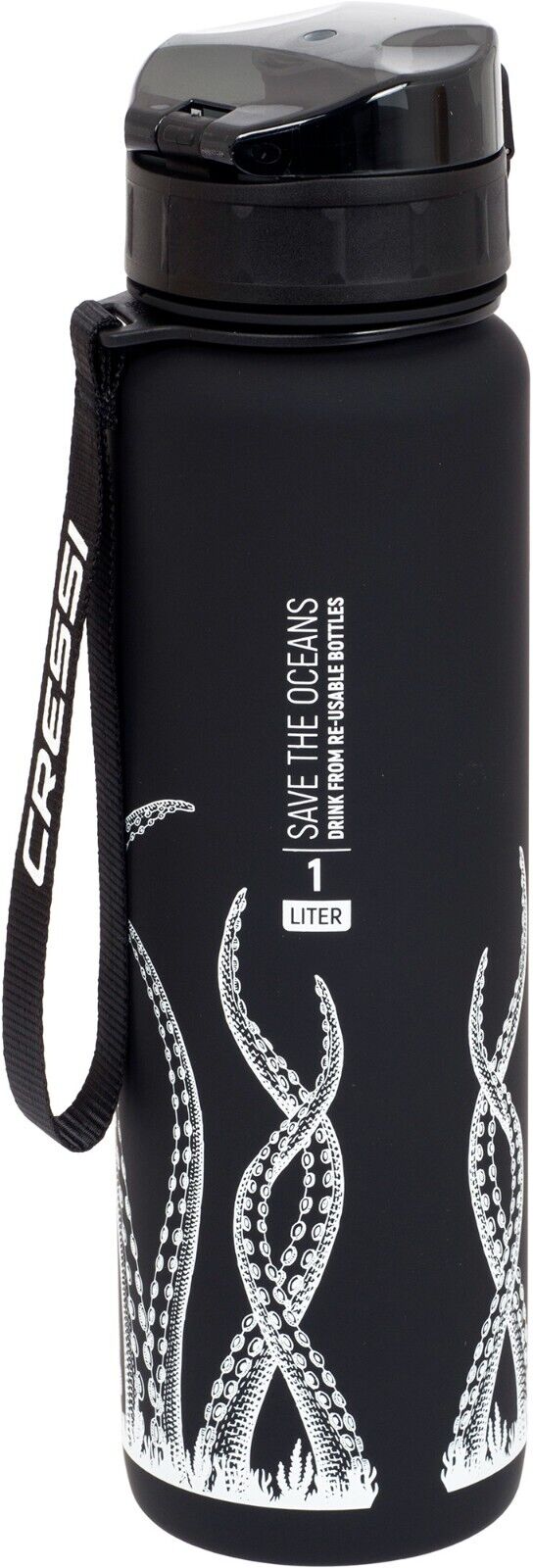 Cressi H2O Frosted 1L Bottle Tritan, BPA-Free & Click Open Cap