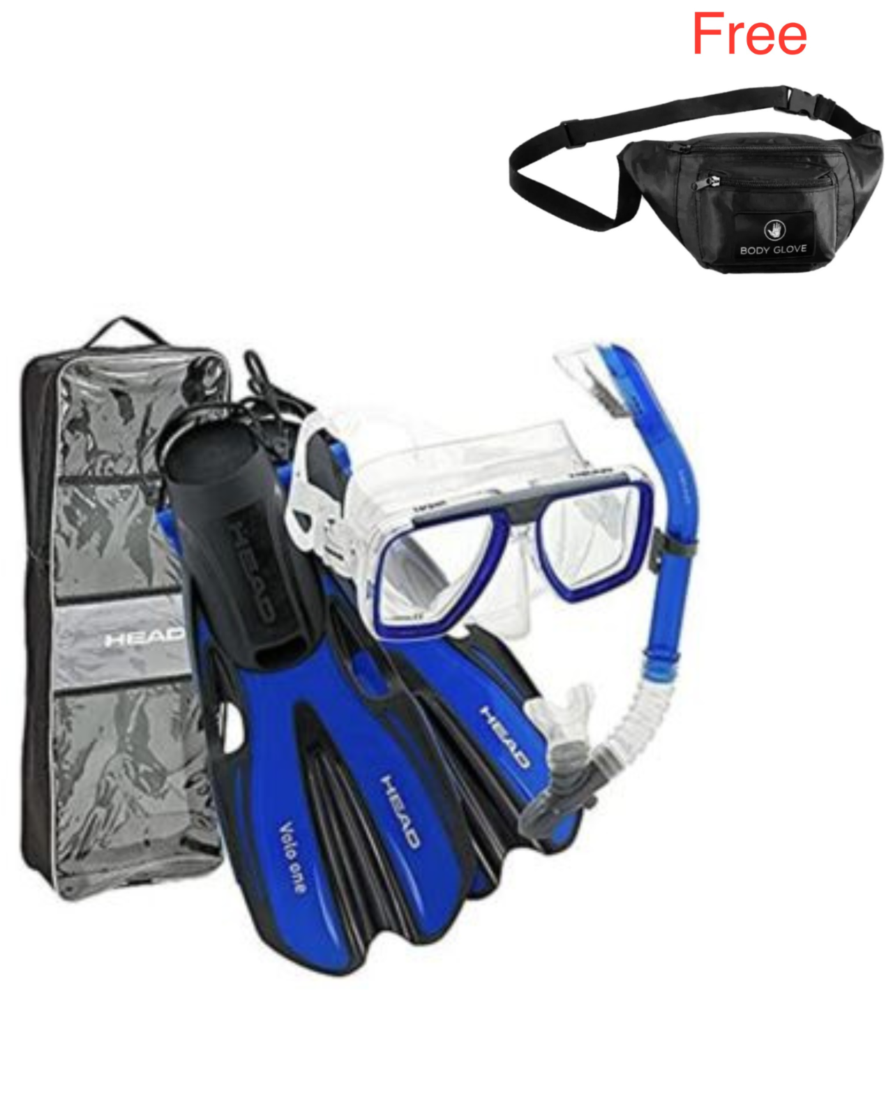 HEAD Tarpon/Barracuda Volo Mask Snorkel Fin Set with FREE Body Glove Fanny Pack