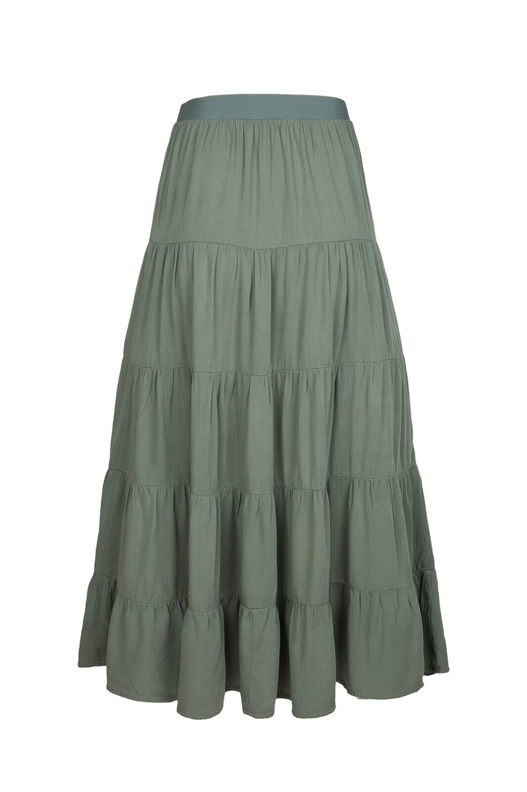 Tronjori: Womens A Line Long Lightweight Tencel Tiered Skirt