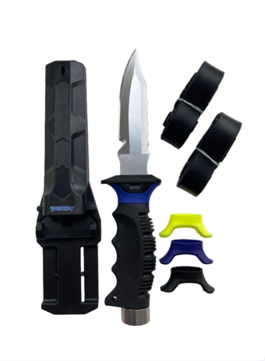 Aquacraft Sharp Point Dive Knife with Color Inserts and 4.5" Serrated Blade