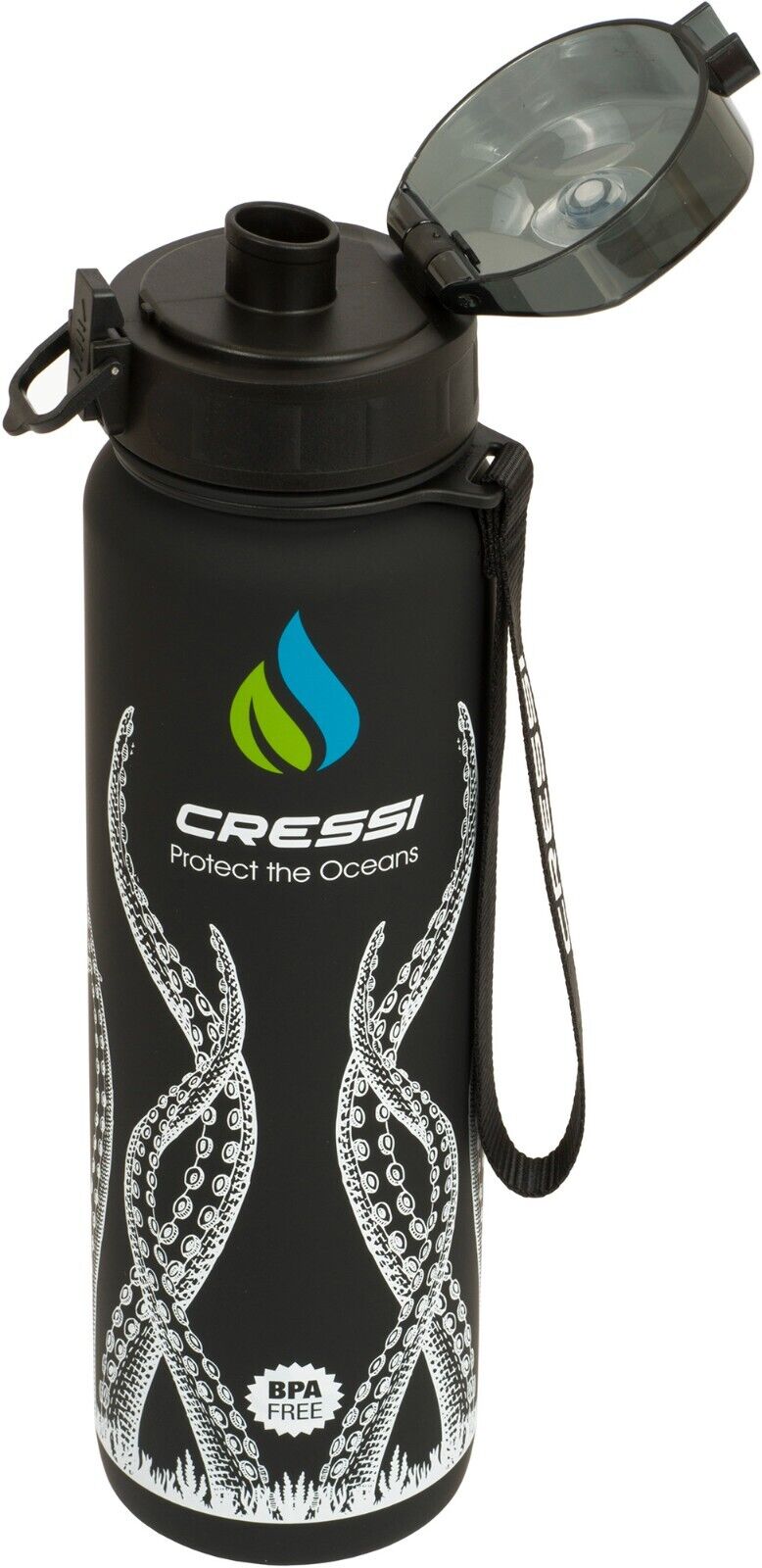 Cressi H2O Frosted 1L Practical Tritan Bottle, BPA-Free, Fits Cup Holders