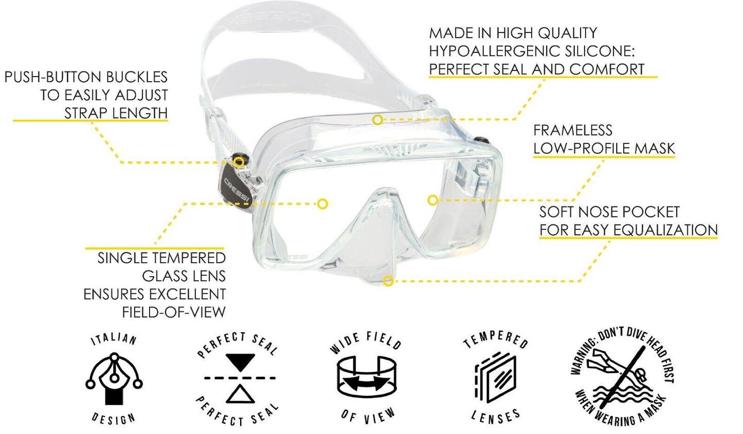 Cressi Frameless Adult Wide View Scuba Diving Mask