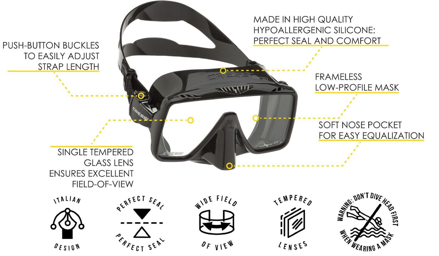 Cressi Frameless Adult Wide View Scuba Diving Mask