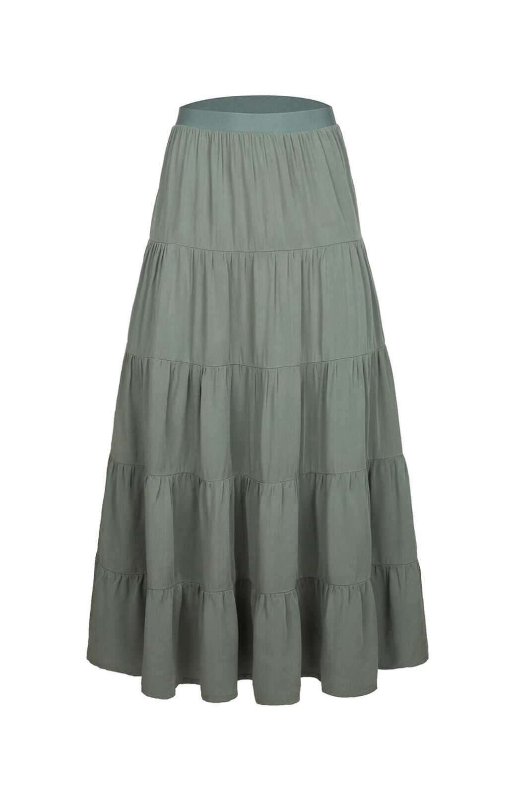 Tronjori: Womens A Line Long Lightweight Tencel Tiered Skirt